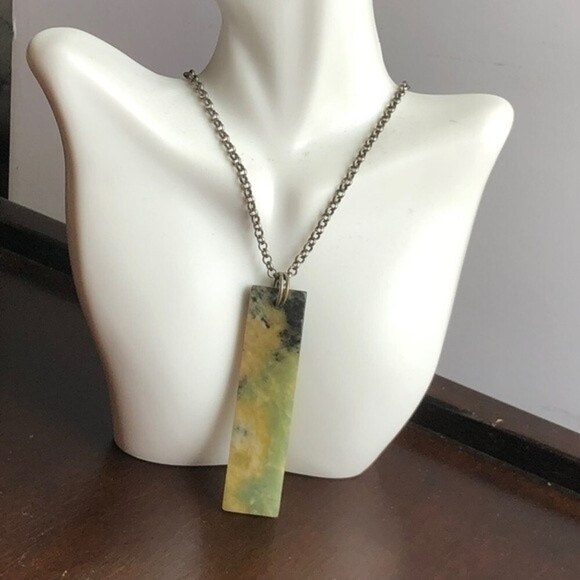 Rectangle Marble Stone Bar Rolo Chain Necklace - Picture 3 of 5
